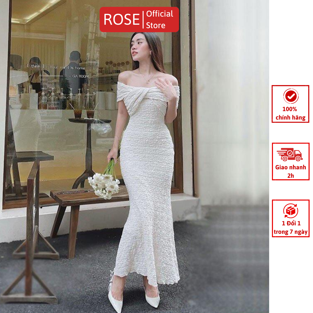 Đầm Body Dự Tiệc Thiết Kế Trễ Vai Dáng Dài Phong Cách Sexy Quyến Rũ Màu Be, Đen | ROSE CLOTHING D0586