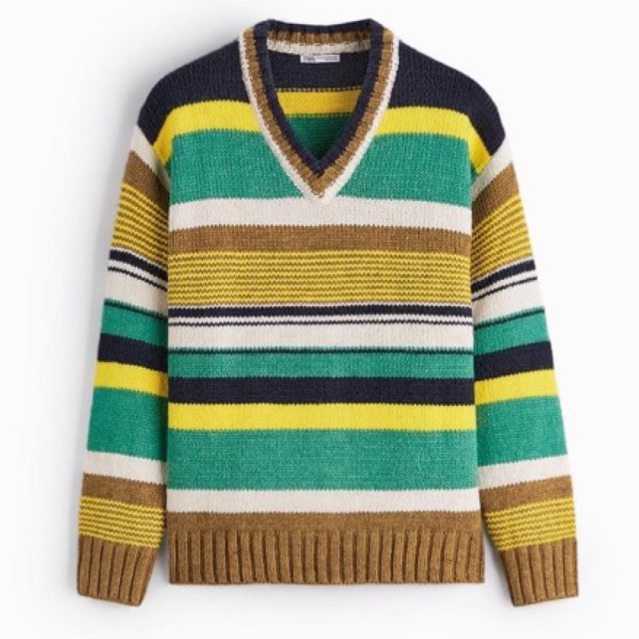 Áo len nam Zara authentic STRIPED JACQUARD SWEATER size L-XL