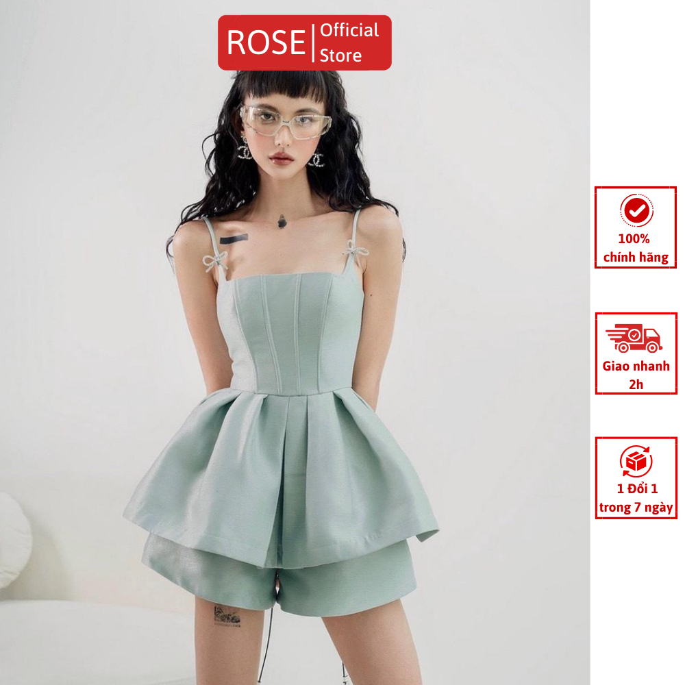 Set Áo 2 Dây Kèm Quần Short Ồng Rộng Mặc Đi Chơi Dạo Phố Màu Trắng, Đen, Xanh | ROSE CLOTHING D0672