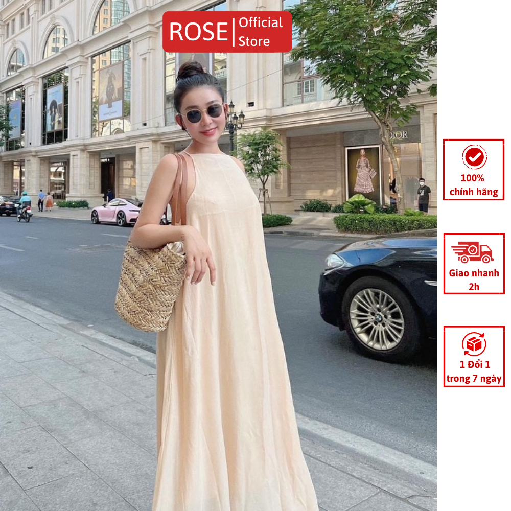 Đầm Maxi Phong Cách Thanh Lịch Thiết Kế Cổ Yếm Hở Lưng Siêu Xinh Màu Trắng, Hồng, Xanh, Nude | ROSE CLOTHING D0705