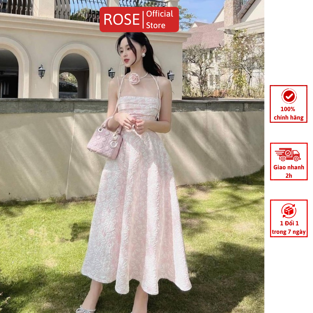 Đầm Maxi Thiết Kế 2 Dây Phong Cách Sang Trọng Hoa Tiết Hoa Xếp Ly Ngực Cực Xinh Màu Hồng, Vàng | ROSE CLOTHING D0715