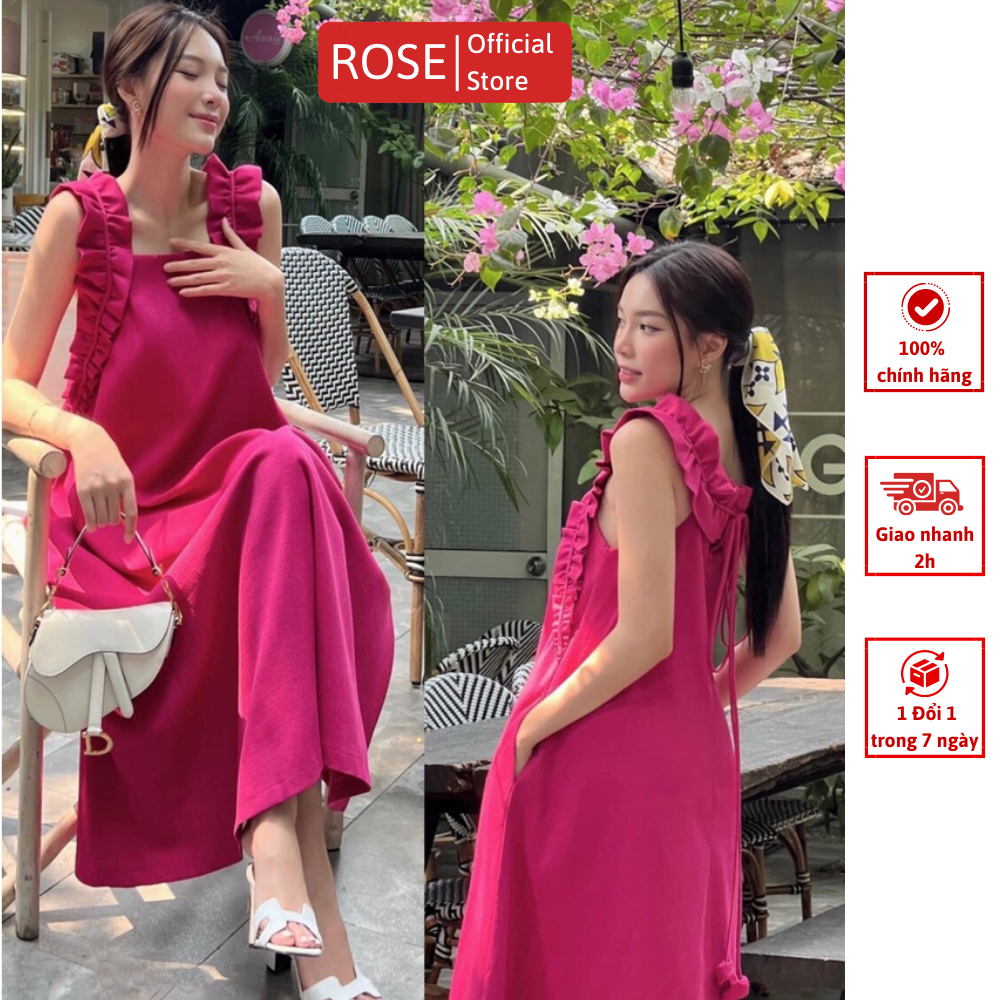 Đầm Maxi Thiết Kế Bèo Vai Dáng Suông Kiểu Dáng Nữ Tính Màu Hồng, Trắng | ROSE CLOTHING D0736