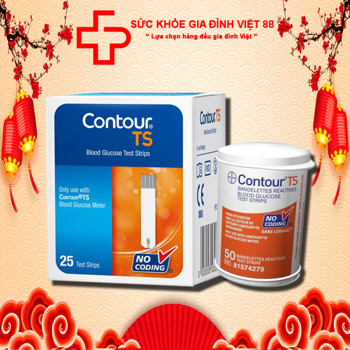 Que Thử Đường Huyết Bayer Contour TS ( 25, 50, 100 que thử ) Tặng kèm 20 kim chích máu