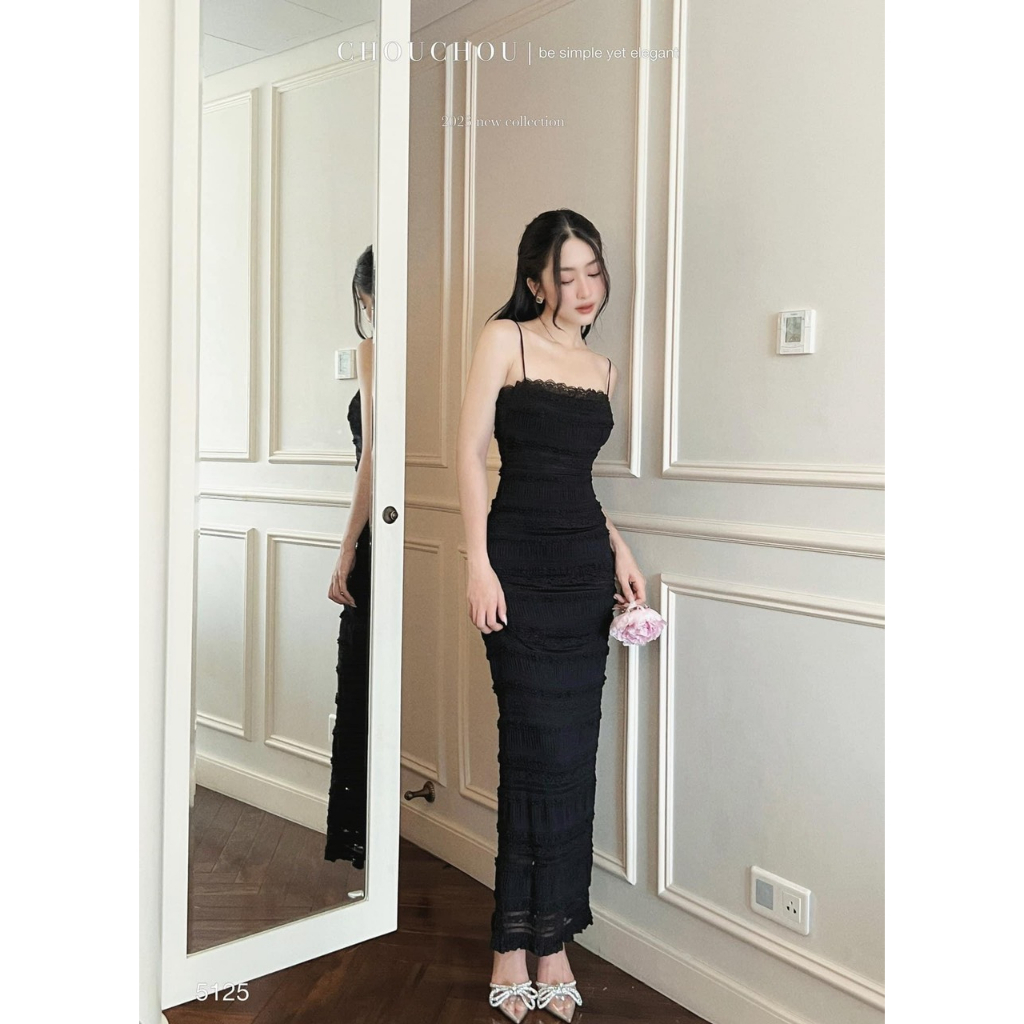 Đầm 2 dây ôm body xám ánh kim tuyến Venus Closet - SR160