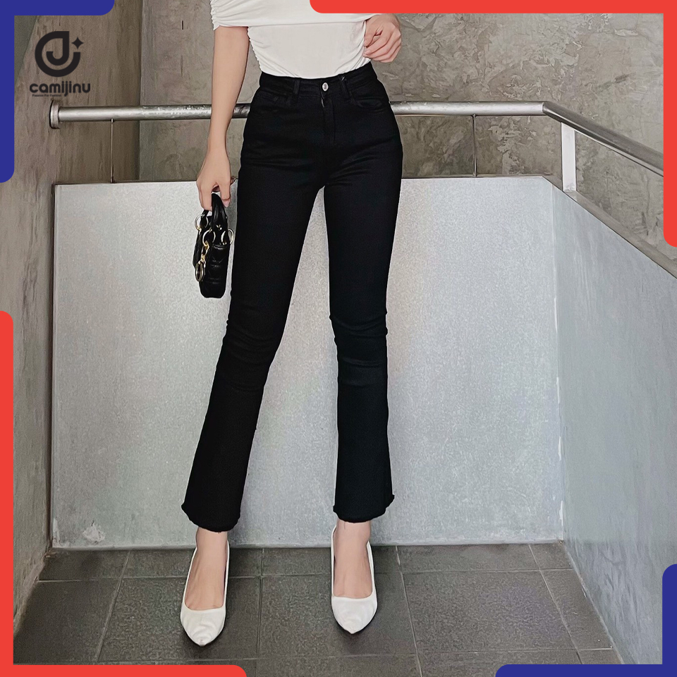 Quần Jeans Nữ Loe Tua Đen