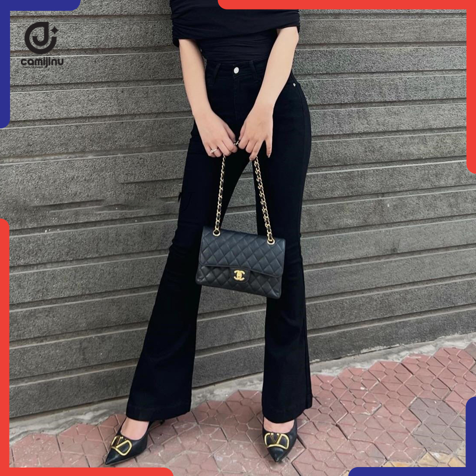 Quần Jeans Nữ Loe Đen Dáng Dài