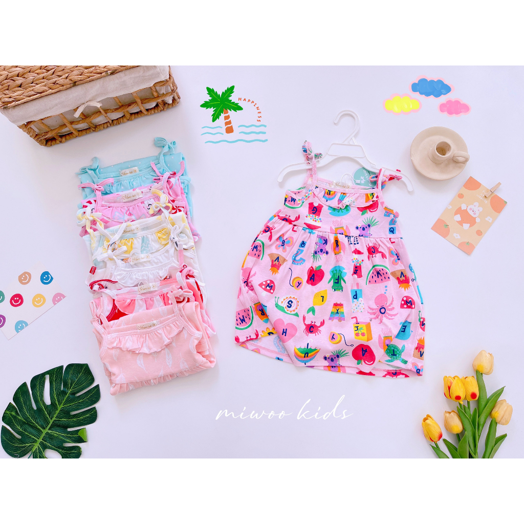 (7-21kg)-Đầm thun 2 dây Miwoo phối bèo ngực xinh xắn cho bé yêu ngày hè bảng 2 (ảnh thật)