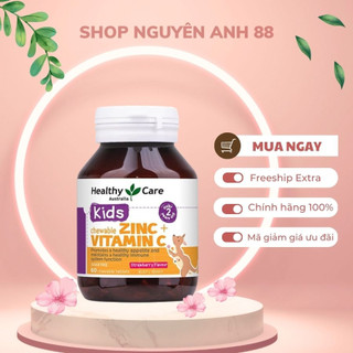 Viên nhai bố sung kẽm cho bé Healthy Care Zinc + Vitamin C của úc 60 cho trẻ từ 2 tuổi tăng đề kháng hiệu quả