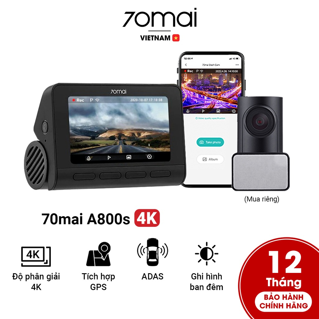 Camera hành trình 70mai Dash Cam A800S độ phân giải 4K +cam sau RC06 bản quốc tế,bảo hành 12 tháng