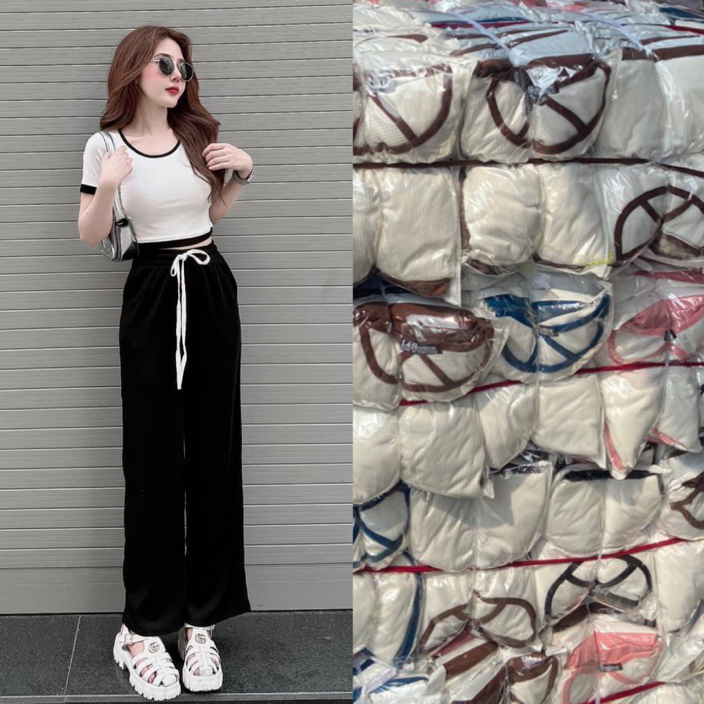 Set đồ bộ nữ đồ ngủ tay ngắn quần dài ống rộng mặc ở nhà dạo phố