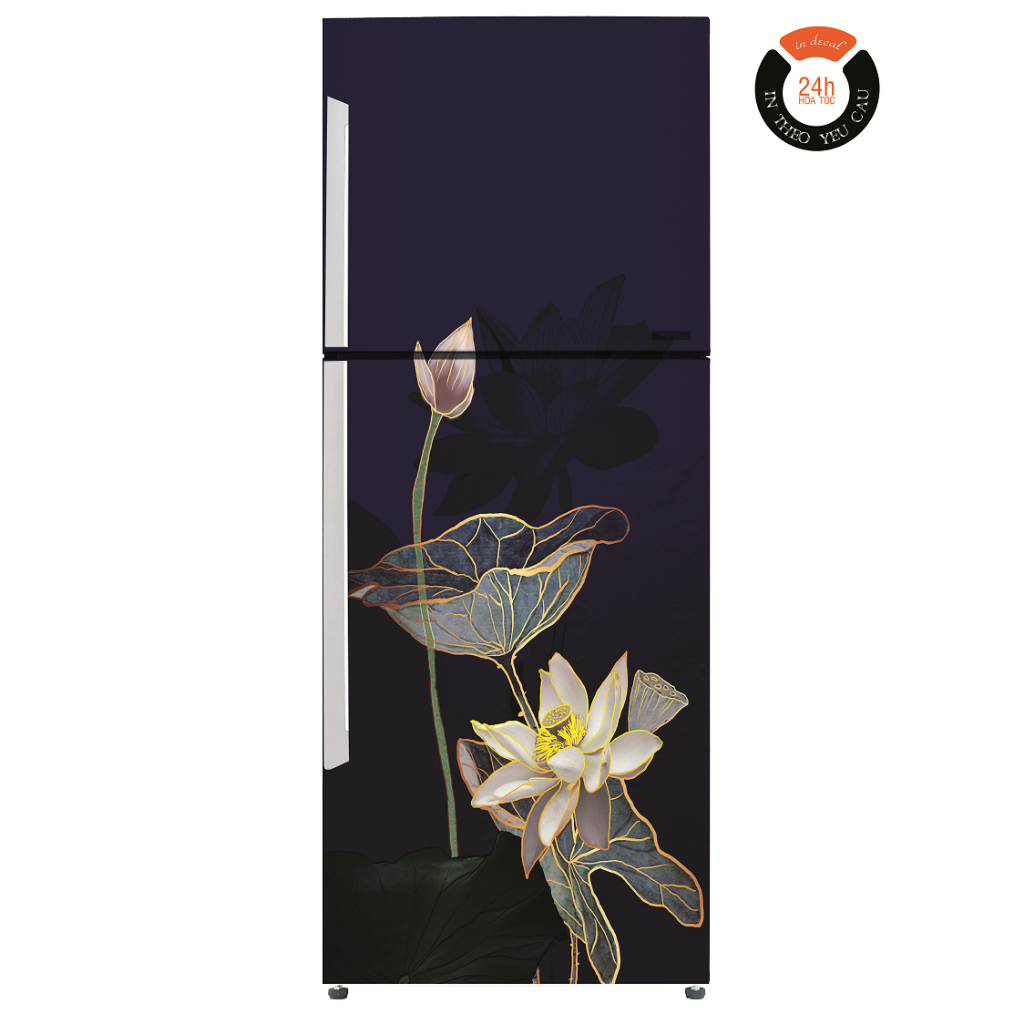 Decal Dán Tủ Lạnh SEN NỀN TÍM ĐEN