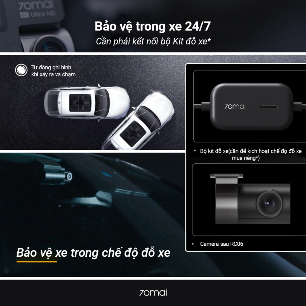 Camera hành trình 70mai A800S &amp; A800S-1 Độ phân giải 4K Tích hợp GPS Ghi hình kênh đôi Bản quốc tế bảo hành 12 tháng