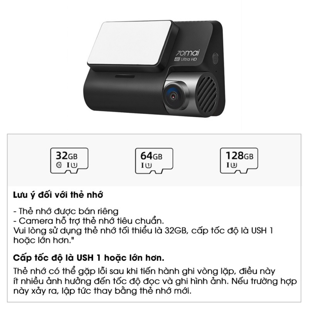 Camera hành trình 70mai A800S &amp; A800S-1 Độ phân giải 4K Tích hợp GPS Ghi hình kênh đôi Bản quốc tế bảo hành 12 tháng