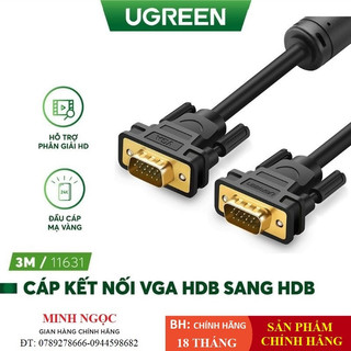 Dây cáp VGA HDB 15 hai đầu đực Ugreen VG101 dài 1m đến 12m dùng cho màn hình, máy chiếu - Hàng Chính Hãng