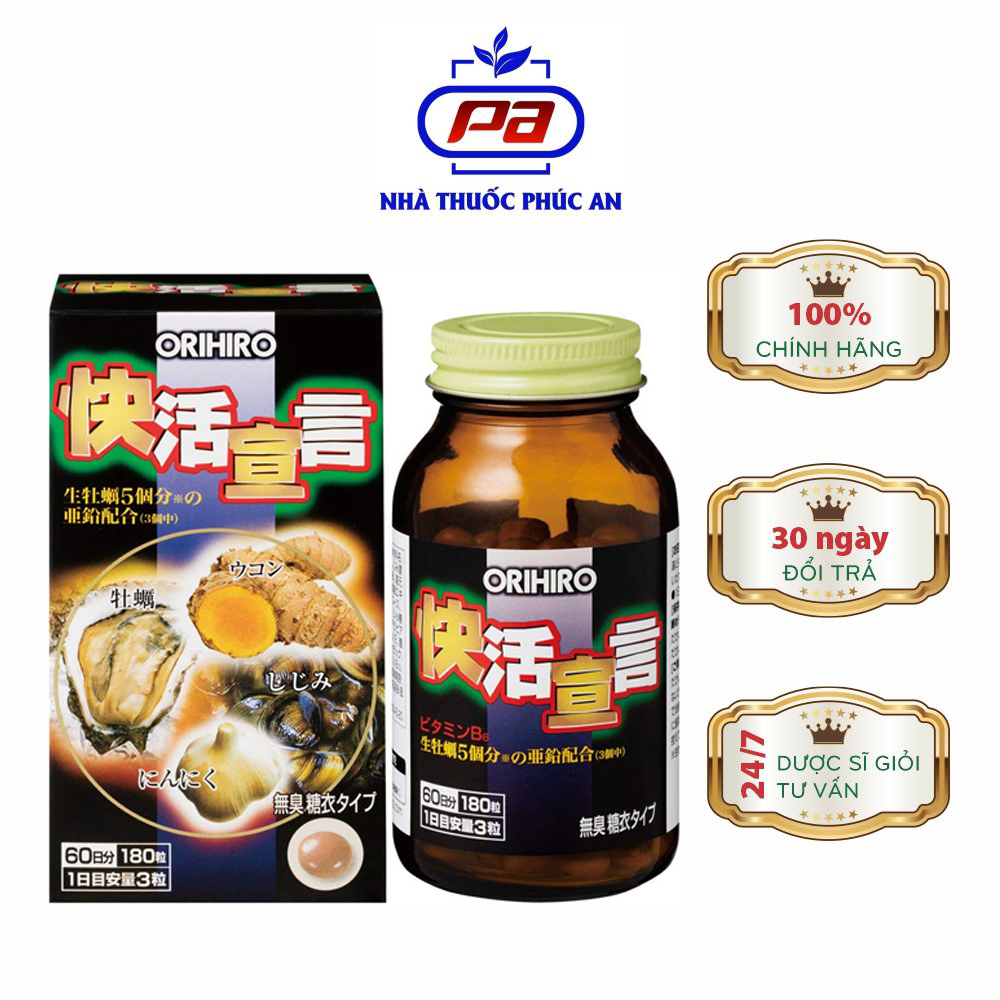 Viên Uống Bổ Gan, Giải Độc Gan, Tăng Cường Sinh Lý Nam Orihiro Hàu Tỏi Nghệ Nhật Bản 180 Viên