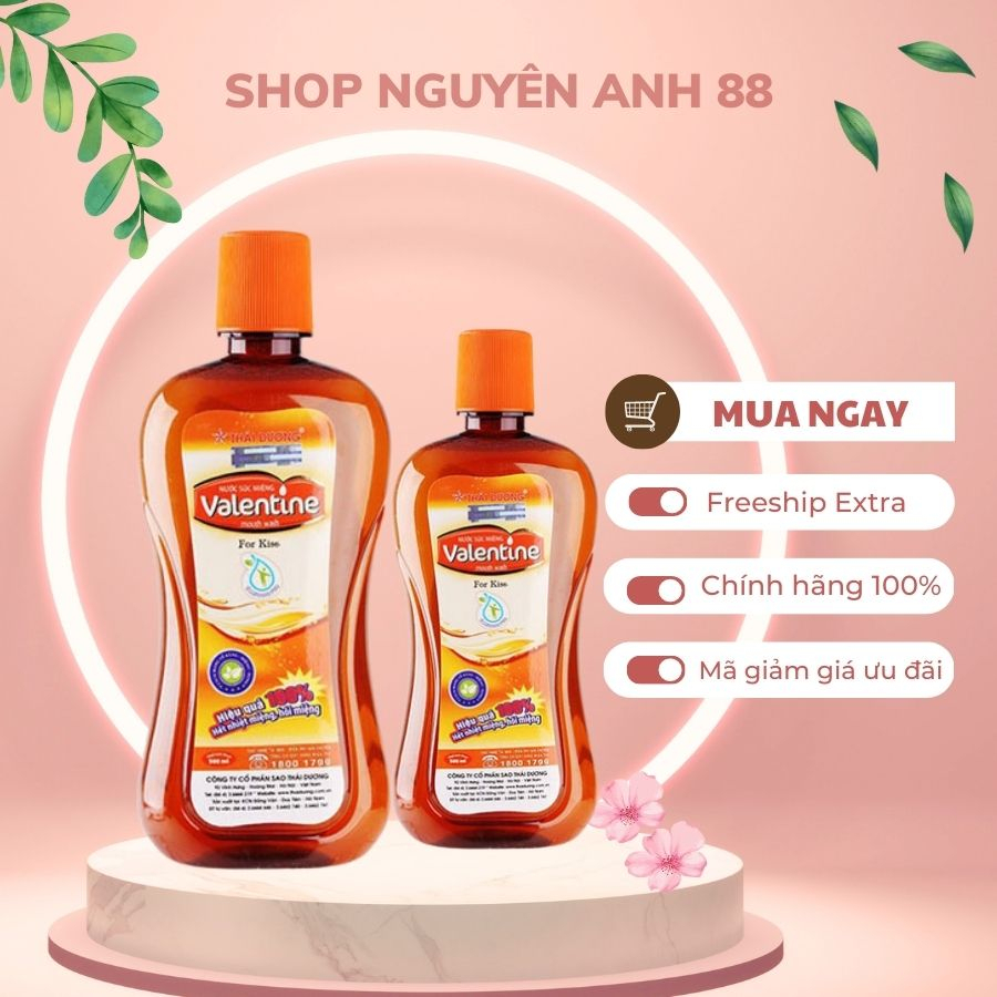 Nước súc miệng Valentine giúp làm sạch khuẩn khoang miệng, làm sạch mảng bám trên răng (Chai 250ml 500ml)