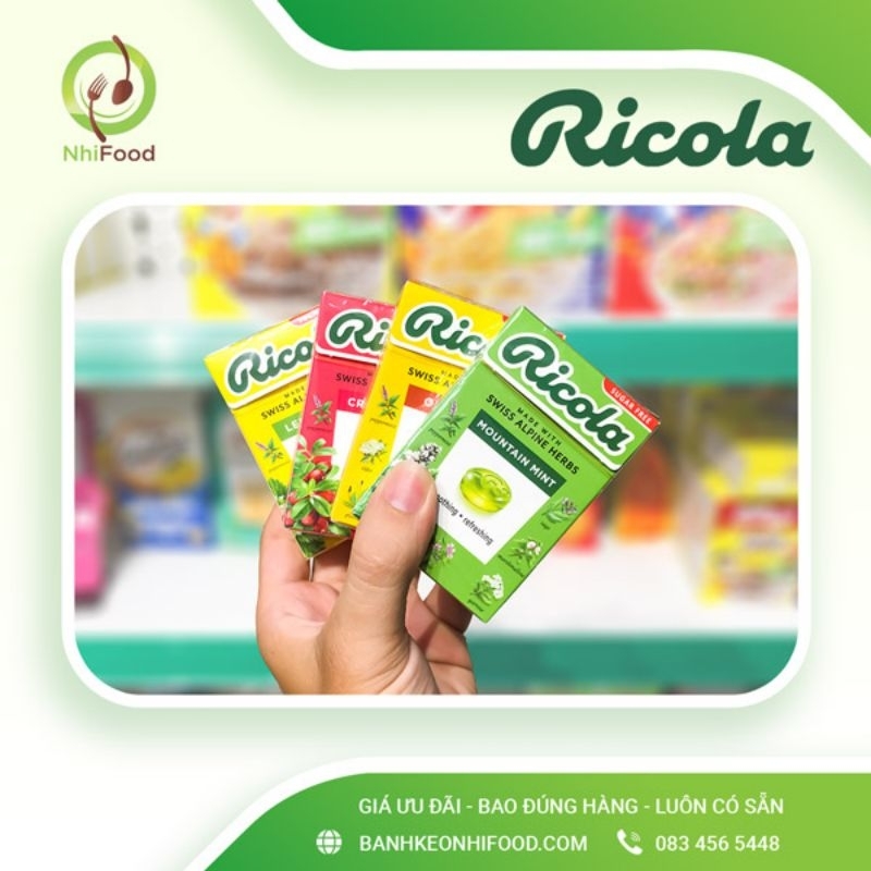 Kẹo Ngậm Thảo Mộc Ricola Không Đường, Gồm 4 Hương Vị, Hộp 40g