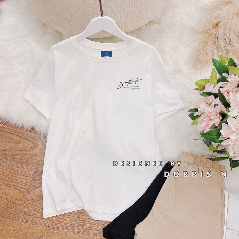 Áo Phông Nam Nữ Tay Lỡ Cổ Tròn In Chữ Bên Phải Chất Vải Cotton Mềm Mịn Co Giãn Thoáng Mát