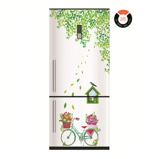 Decal dán tủ lạnh lá xanh xe đạp - trang trí tủ lạnh - trang trí nhà cửa