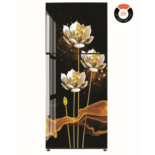 Decal dán tủ lạnh sen vàng nền đen - trang trí nhà cửa