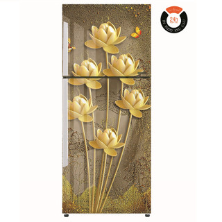 Decal dán tủ lạnh hoa sen gold - trang trí nhà cửa