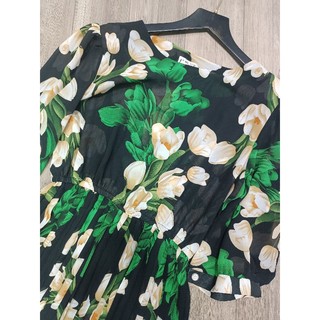 Đầm maxi dập ly hoa tay lỡ