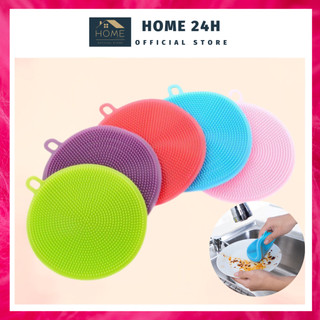 Miếng cọ rửa chén bát silicon tiện dụng - Miếng rửa chén silicon có quai treo đa năng