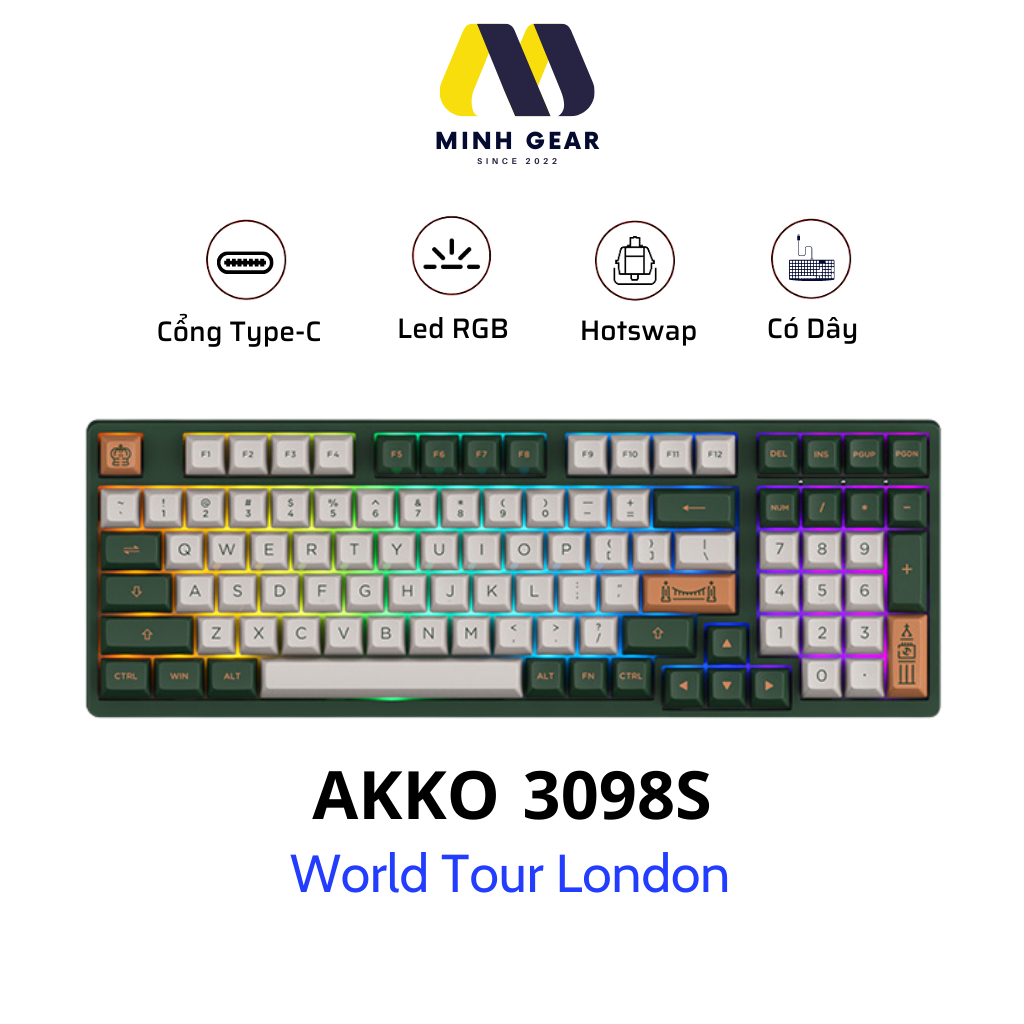Bàn phím AKKO 3098S World Tour London (Hotswap / Foam tiêu âm / RGB / AKKO CS switch)