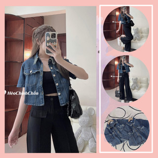 Áo sơ mi crotop denim hèo chinh chắn