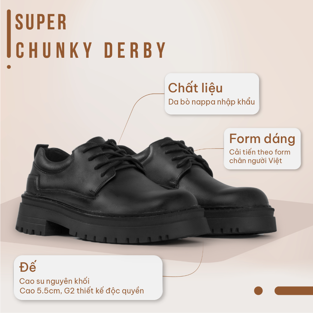 Chunky Derby G2 kiểu giày tây nam phong cách unisex streetwear, Giày da nam cao cấp đế đúc cao su bảo hành 24 tháng | BigBuy360 - bigbuy360.vn