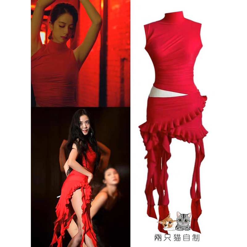 Set đầm đỏ giống Jisoo Blackpink mặc trong concert Bornpink