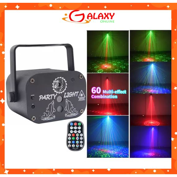 Đèn laser Party Light, cảm ứng theo nhạc, 60 mẫu chiếu, sắc nét, trang trí phòng, vũ trường, phòng hát, phòng bay