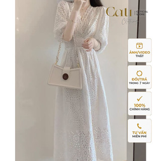 Đầm midi thô ren màu trắng a815 chất thô ren thêu cao cấp form xoè sang chảnh