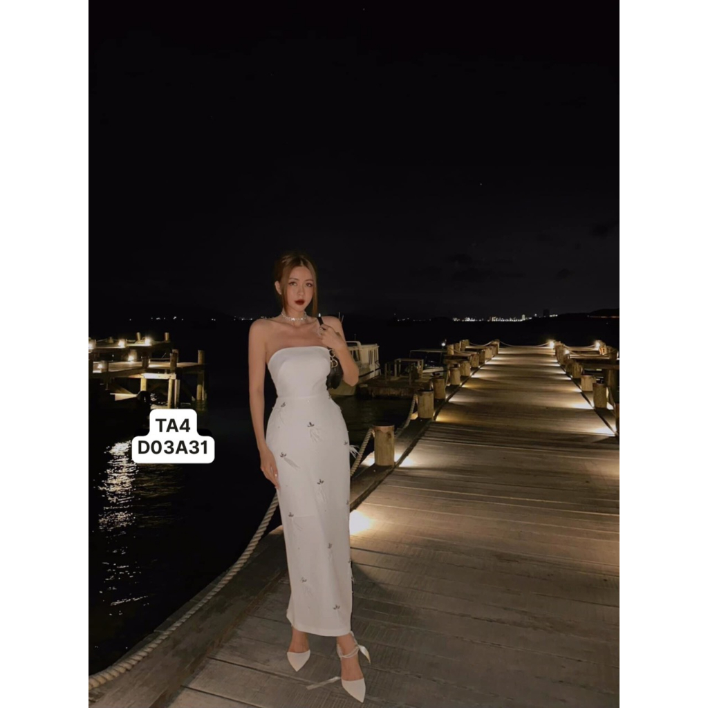 Đầm body đá phối lông. Ôm body tôn 3 vòng T4
