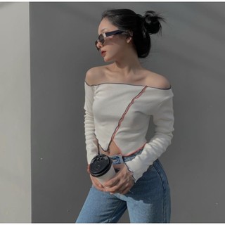 Áo croptop trễ vai tay dài NENE chất thun gân dày dặn co giãn tốt freesize dưới 55kg