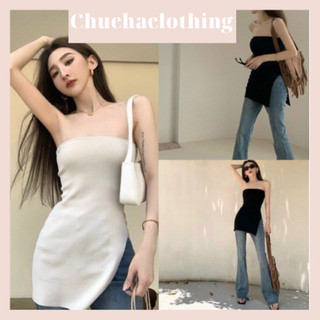 Áo Gân Ống Kiểu Xẻ Tà Dài, Áo Kiểu Nữ Cúp Ngực -Chuchaclothing