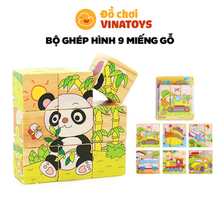 Đồ chơi cho bé bộ ghép hình 6 mặt 9 miếng gỗ lắp ghép được 6 bức hình khác nhau - Đồ chơi gỗ thông minh VINATOYS