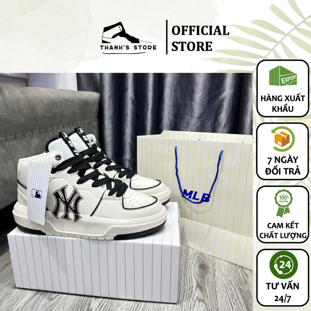 Giày thể thao nam nữ trắng viền đen giày MLB CHUNKY LINER HIGH NY YANKEES _ hàng thời trang đế cao - MCLHN