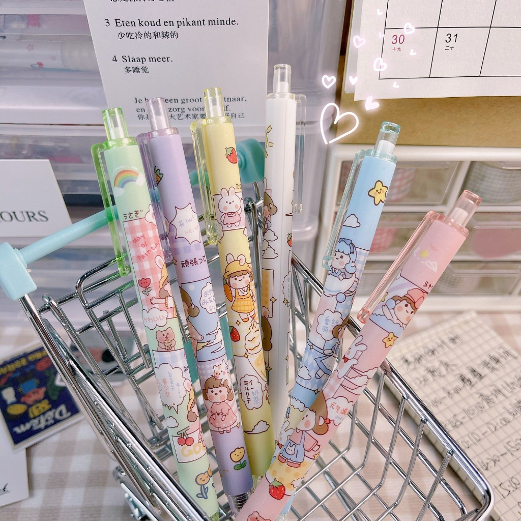 Enjoymore Bút Bi Cute Hình Truyện Tranh Mực Xanh / Đen Dễ Thương Ngòi Bấm 0.5mm Mực Gel Màu Viết Bi Nước Muji