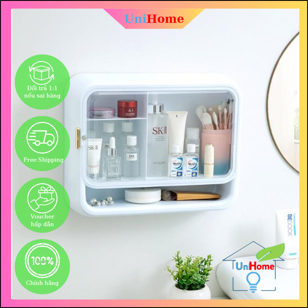 Kệ đựng mỹ phẩm treo tường, Tủ thuốc y tế loại lớn cao cấp không cần khoan đục