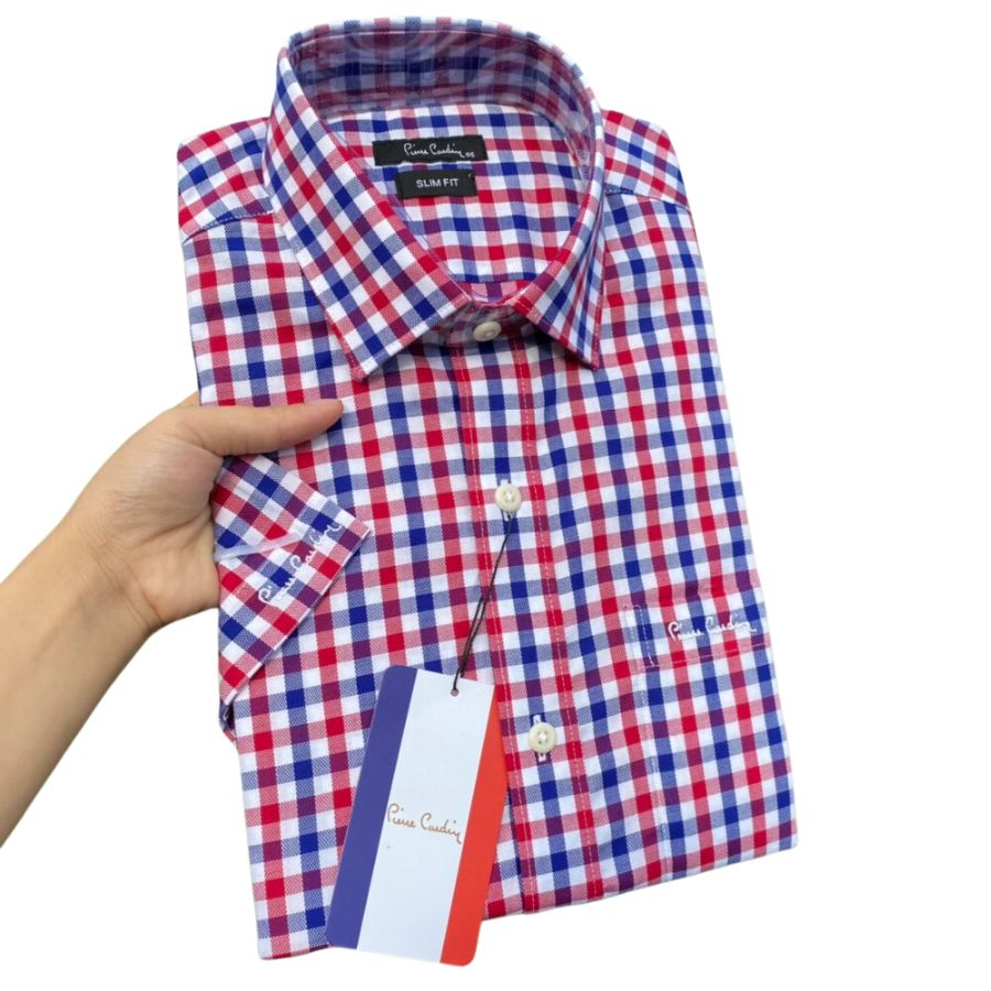 Áo sơ mi nam tay ngắn piere cardin xuất hàn cao cấp kẻ sọc chất cotton thấm hút mồ hôi chống nhăn dáng xuông