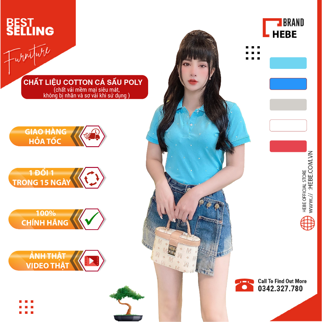 Áo polo nữ cotton HEBE,thương hiệu NGÀ VI,Áo thun nữ có cổ,áo thun polo nữ mặc ko nhăn,thoáng mát PL-O2