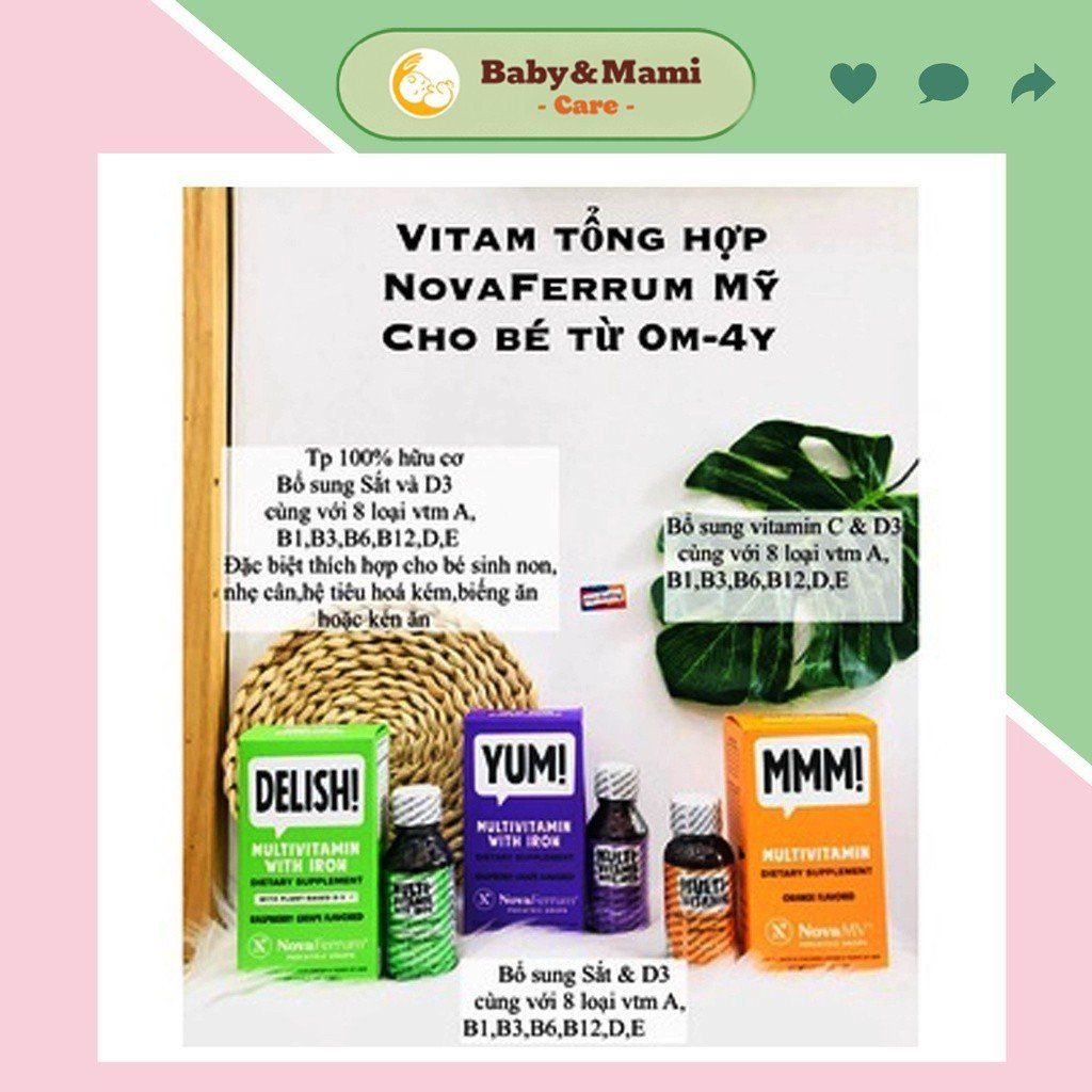 Sắt hữu cơ cho bé Multivitamin Novaferrum Yum bổ sung Sắt & D3 , loại 50ml, không táo bón