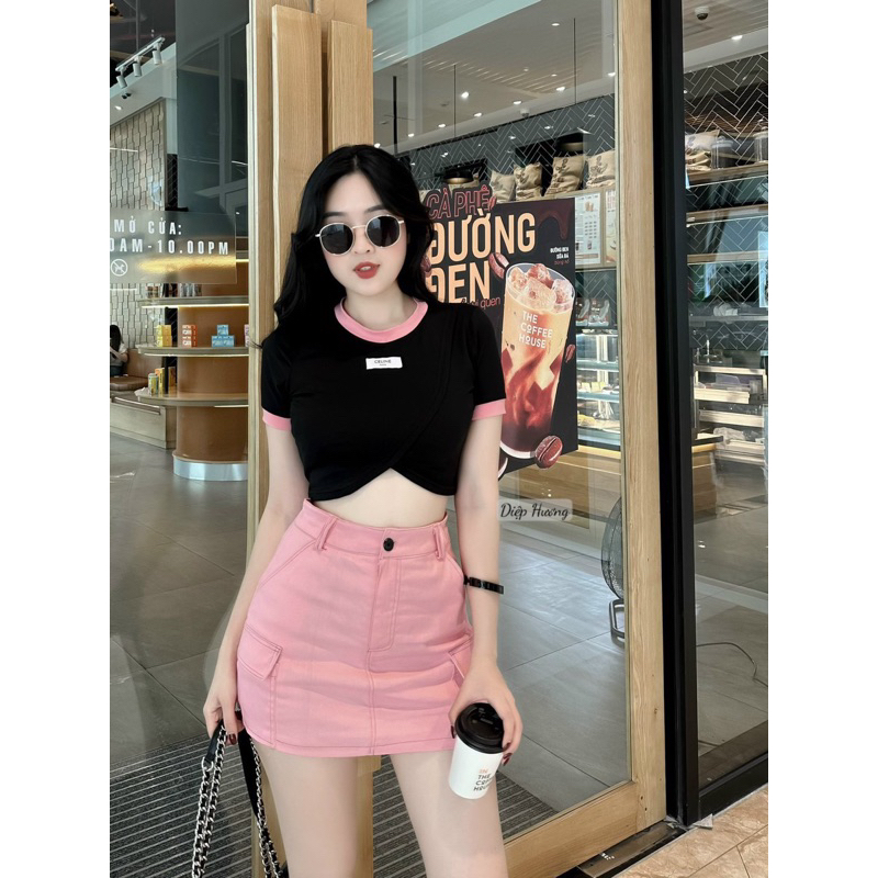 Váy set nữ cá tính tiểu thư áo thun mix chân váy năng động