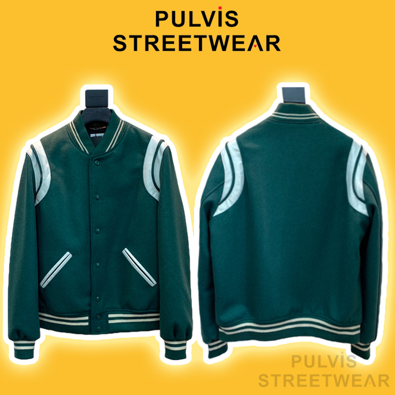 ⚡️[Best Quality] - Áo Khoác Y.S.L Paris Majorelle Green Varsity Classic Teddy Jacket, áo bomber teddy jacket cao cấp