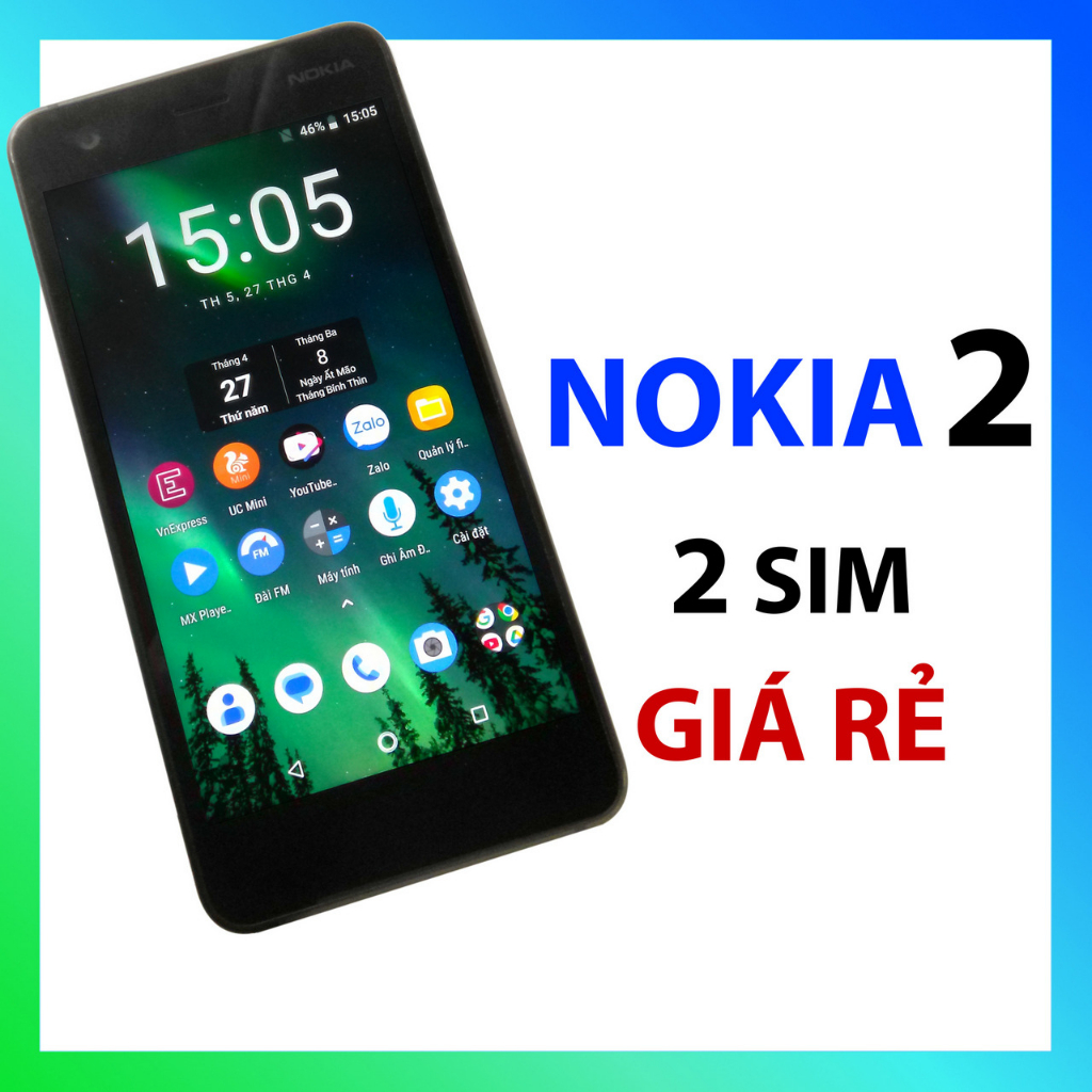Điện thoại cũ Nokia 2 chính hãng - 2 SIM, Pin mới (tặng sạc Pisen)