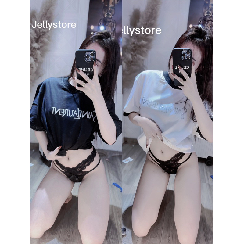 Áo phông dập kim tuyến viền cổ cao cấp l1 JELLYSTORE quảng châu đủ size nam nữ