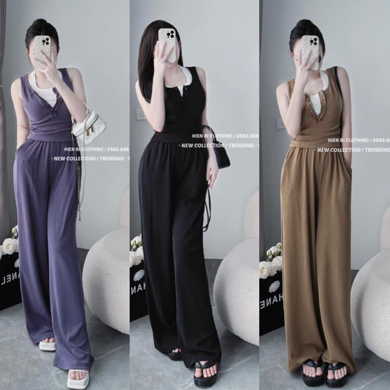 Set Bộ Tăm Hai Cổ Phối Quần Ống Suông Mã AS16