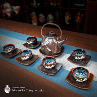 Bộ ấm chén - bộ ấm trà Bát Tràng họa tiết thủ công nghệ nhân Tô Thanh Sơn men hỏa biến cao cấp
