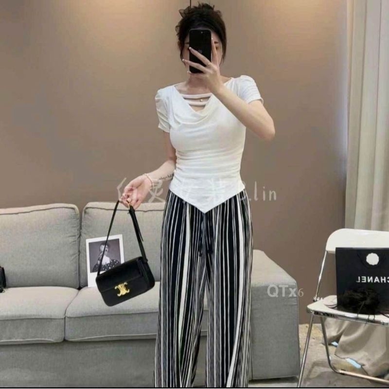 Áo thun cổ dây vạt nhọn hàng QC